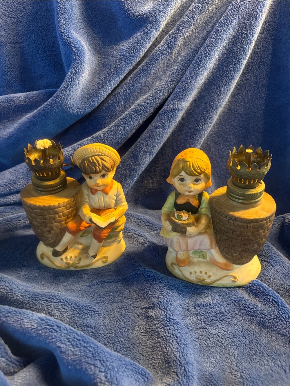 Blue Ceramic Girl & Boy Figurine Oil Lamps – Home Accents